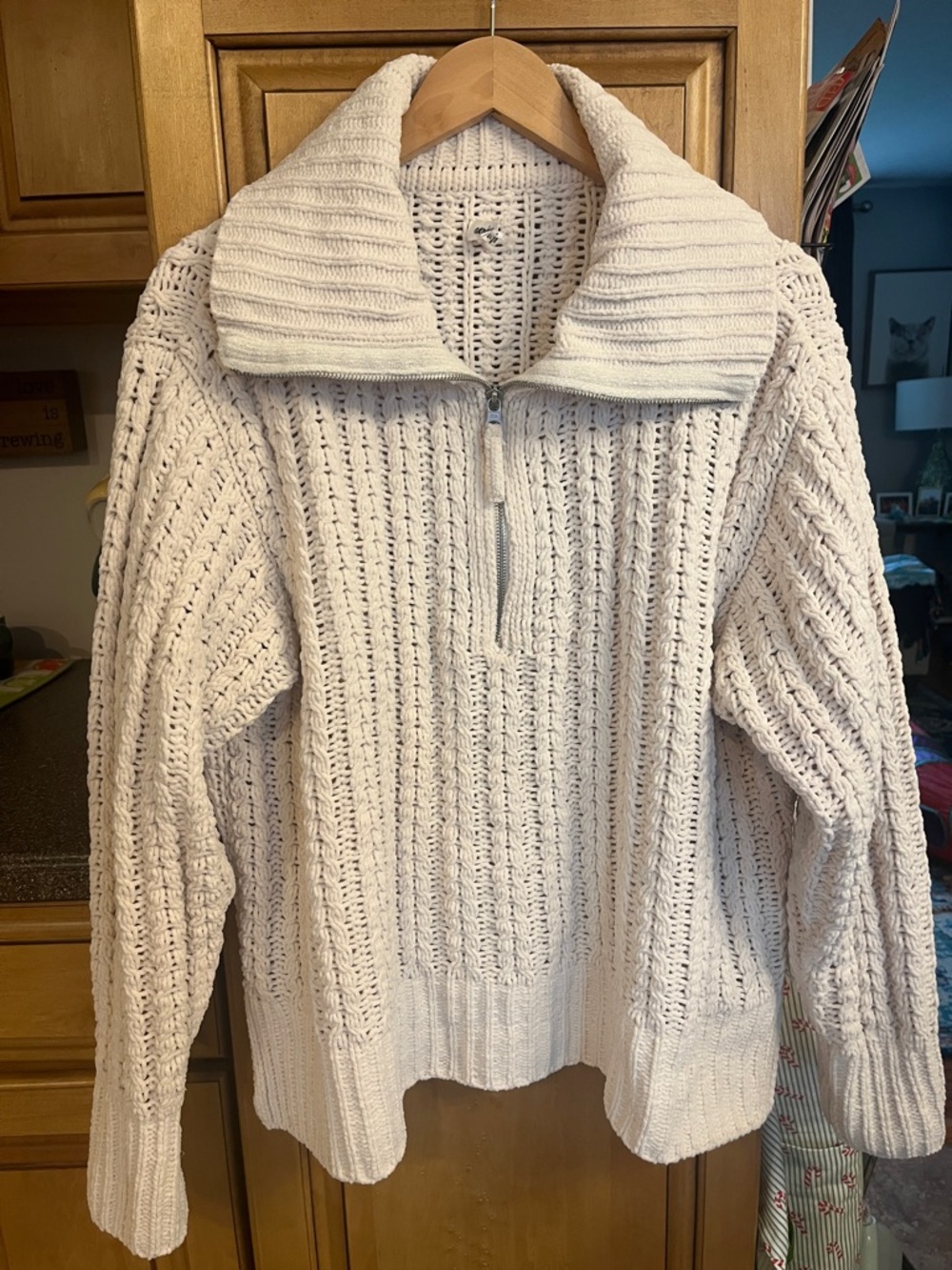 Aerie Oversized Cable Car Knit Quarter-Zip Cozy Sweater